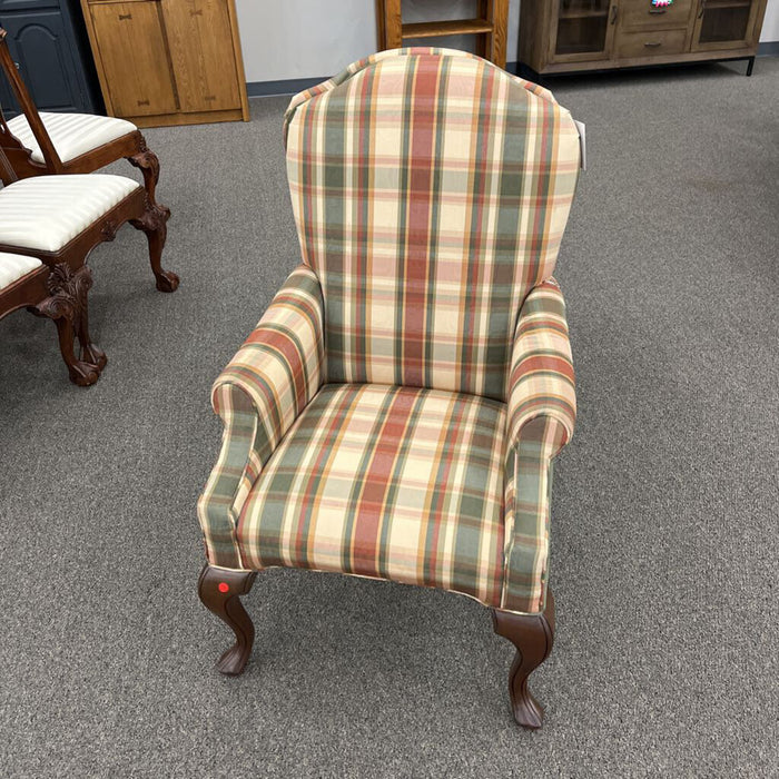 Pair of Green & Beige Wingback Chairs