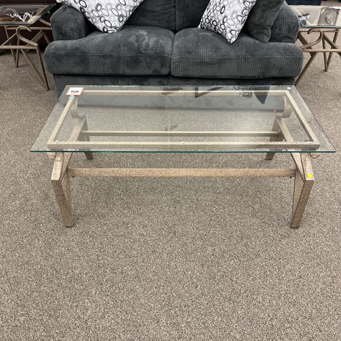Gray Metal & Glass Coffee Table
