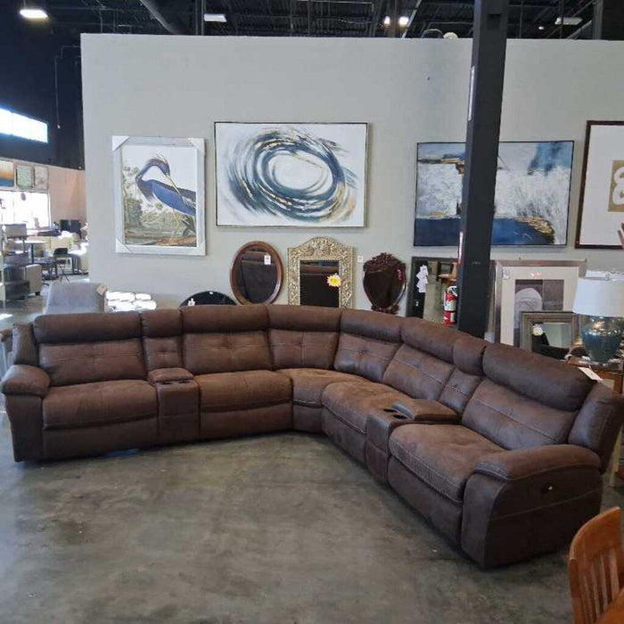 Brown Uph. 7pc. Pwr Sectional