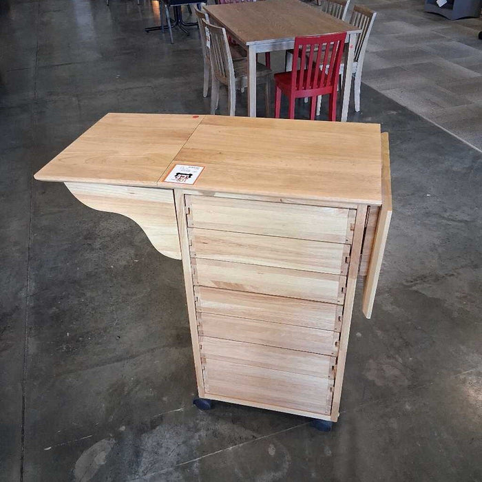 Pine Drop-leaf 7 Drawer Cart