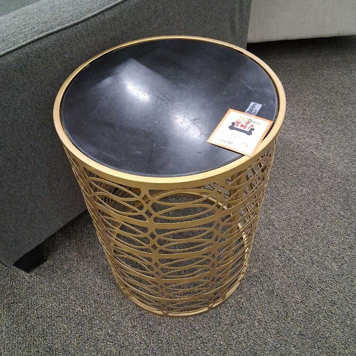 Black Stone Top Gold End Table