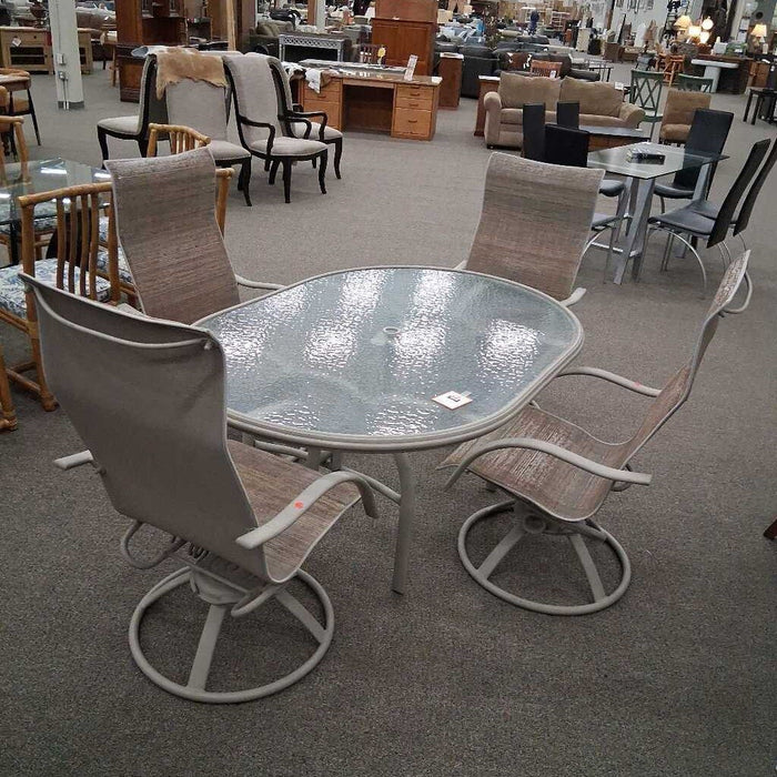 White & Glass Outdoor Table w/ 4 Chairs