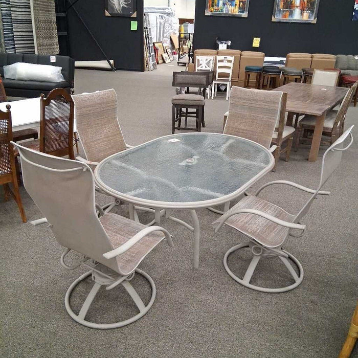 White & Glass Outdoor Table w/ 4 Chairs