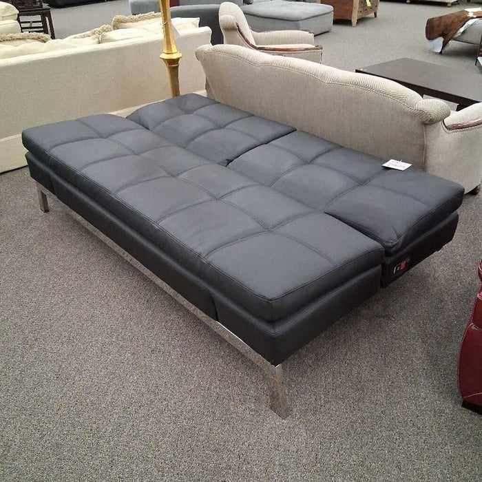 Black Leather Futon w/ Pwr & Topper