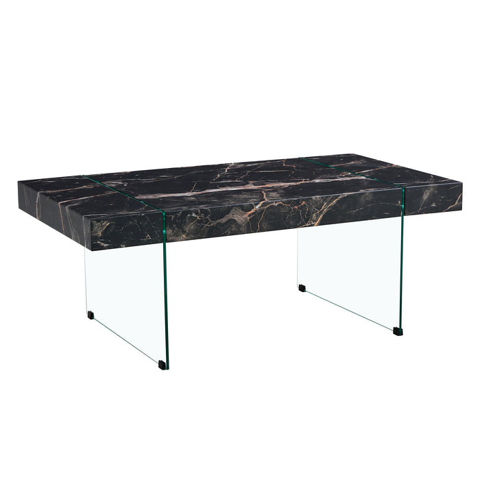 Modern Marble Patterned Coffee Table With Tempered Glass Legs