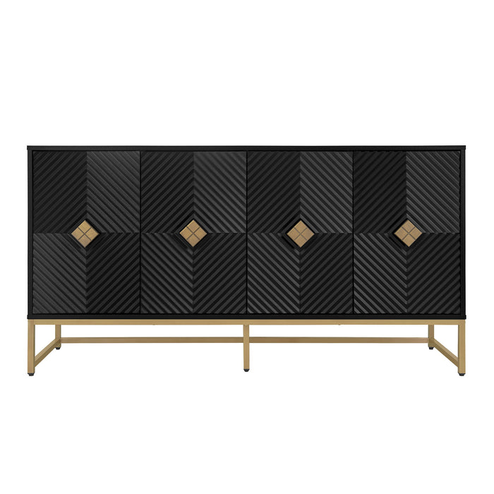 Carved 4 Door Sideboard With Storage, Adjustable Shelf