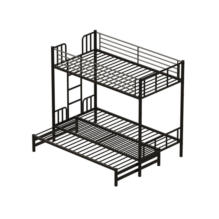Twin Metal Pull Out Bunk Bed With Guardrail And Built In Ladder, Space Saving Convertible Frame For Bedroom - Black