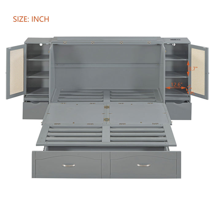 Murphy Wall Bed With Drawer And Rattan Decoration