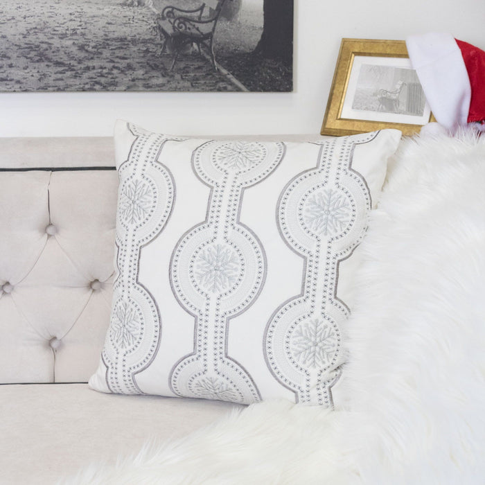 Holiday Throw Pillow With Snowflake Embroidery