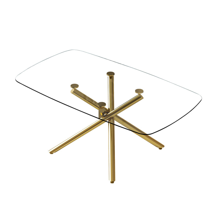 Modern Minimalist Glass Dining Table With 0.39" Tempered Glass Top & en Metal Legs For 6 - 8 People - Golden