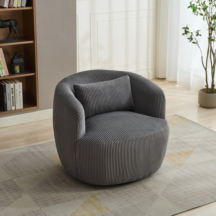 Wide Upholstered Corduroy 360° Swivel Barrel Soft Chair With Pillow
