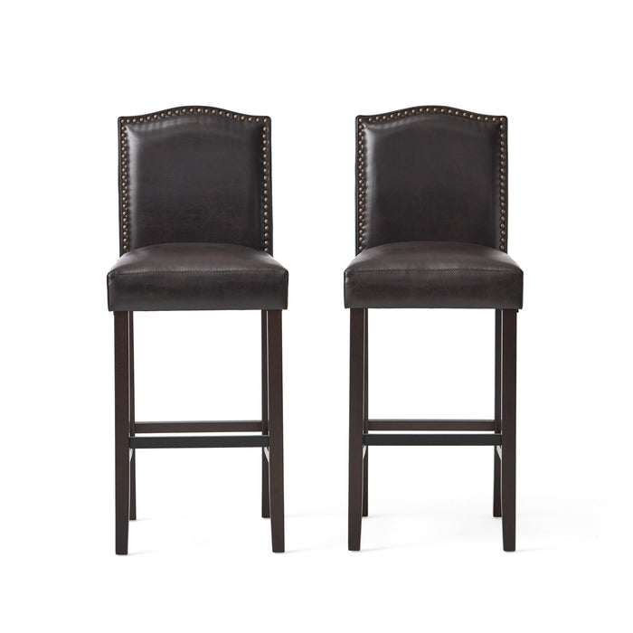 Bar Stools (Set of 2), Upholstered Barstools Armless, Rubber Wood Leg - Brown