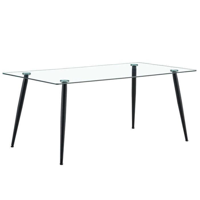 Modern Rectangular Glass Dining Table For 4 - 6 People With Tempered Glass Countertop