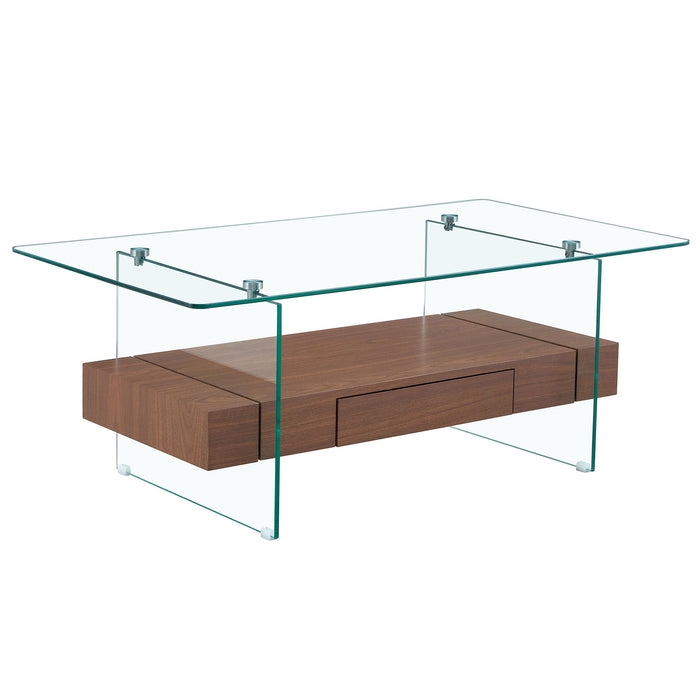 Modern 2 Tier Square Coffee Table, Elegant Marble Pattern