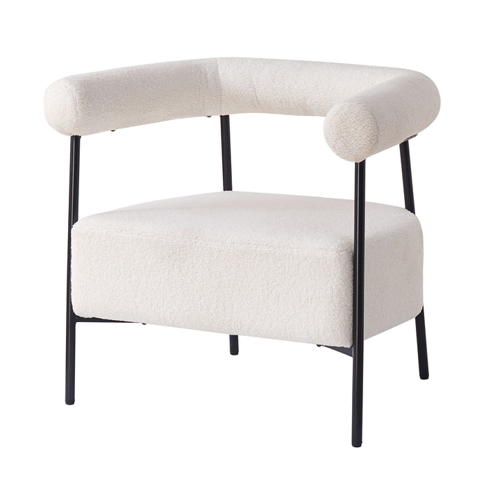 Modern Boucle Fabric Upholstered Accent Chair, Curved Armchair With Metal Frame - White