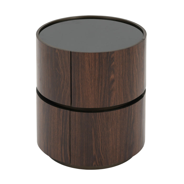 Elegant Italian High Grade Double Layer Storage Round Side Table - Brown / Black