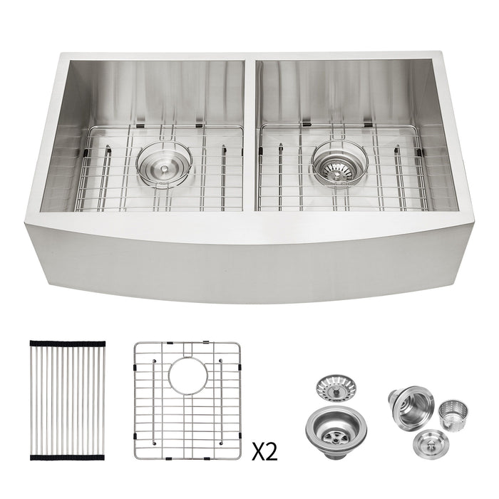 Modern Double Bowl Farmhouse Sink With Apron Front Stainless Steel - Beige