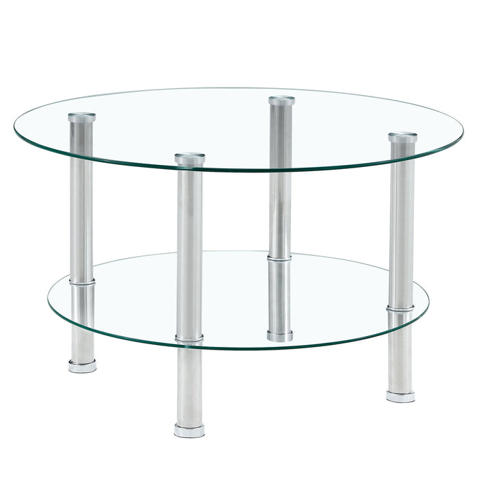 Contemporary Minimalist Double Layer Tempered Glass Coffee Table