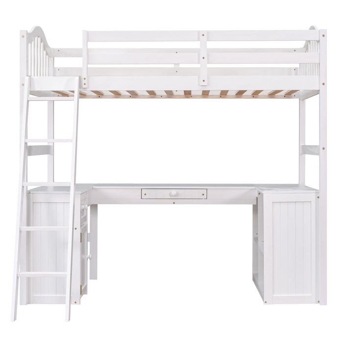Loft Bed With Drawers, Cabinet, Shelves With Desk