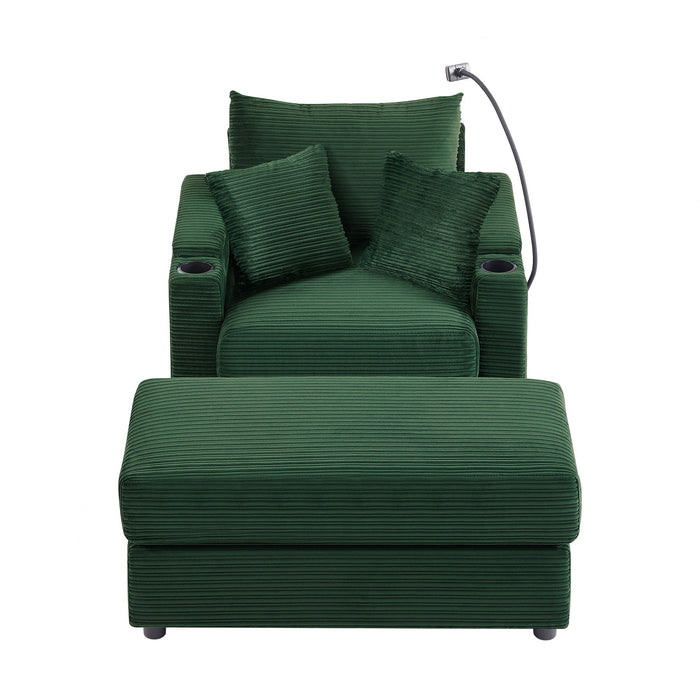Single Sofa Couch With Storage Space, Movable Ottoman, USB Ports, Cup Holders, Phone Holder