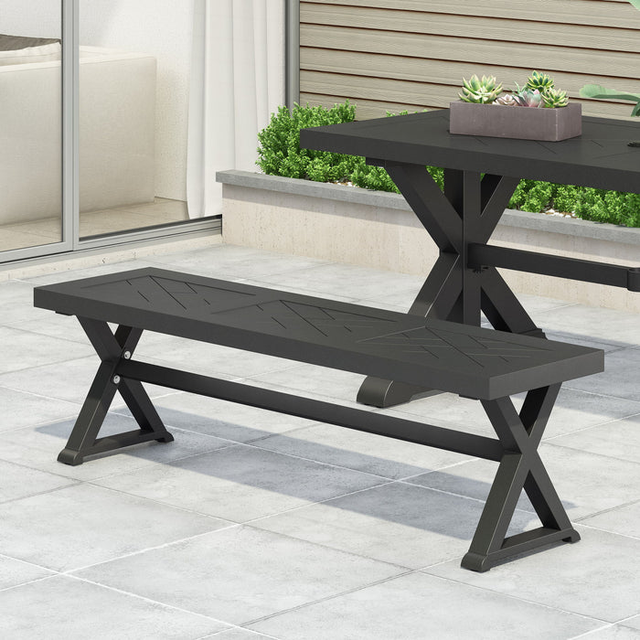 Modern Aluminum Outdoor Dining Bench With X Base