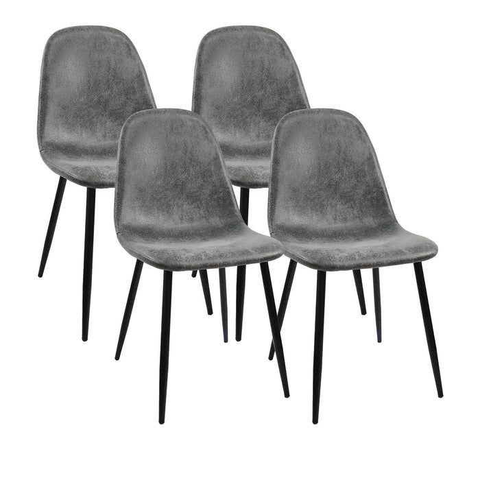 Modern Dining Table Set For 4 With Suede Upholstered Chairs, Round Design - Black / Gray