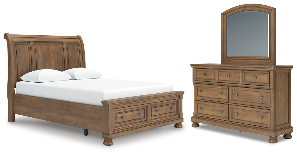 Feddinger Queen Storage Sleigh Bed with Mirrored Dresser