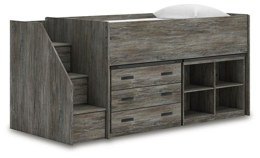 Frandern Twin Loft Bed with Bookcase and Drawer Storage