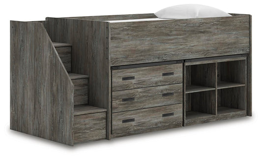 Frandern Twin Loft Bed with Bookcase and Drawer Storage