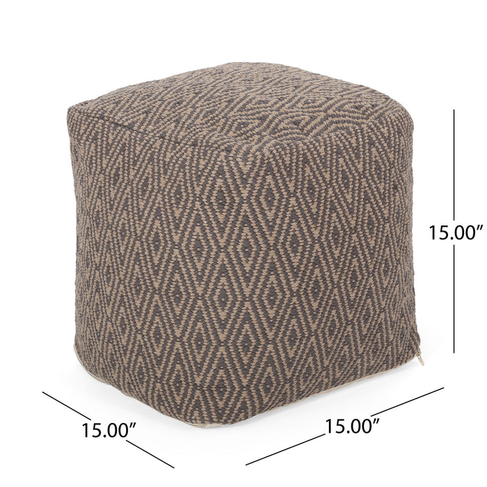 Amuleto - Hand Loomed Cotton Pouf - Dark Gray / Brown