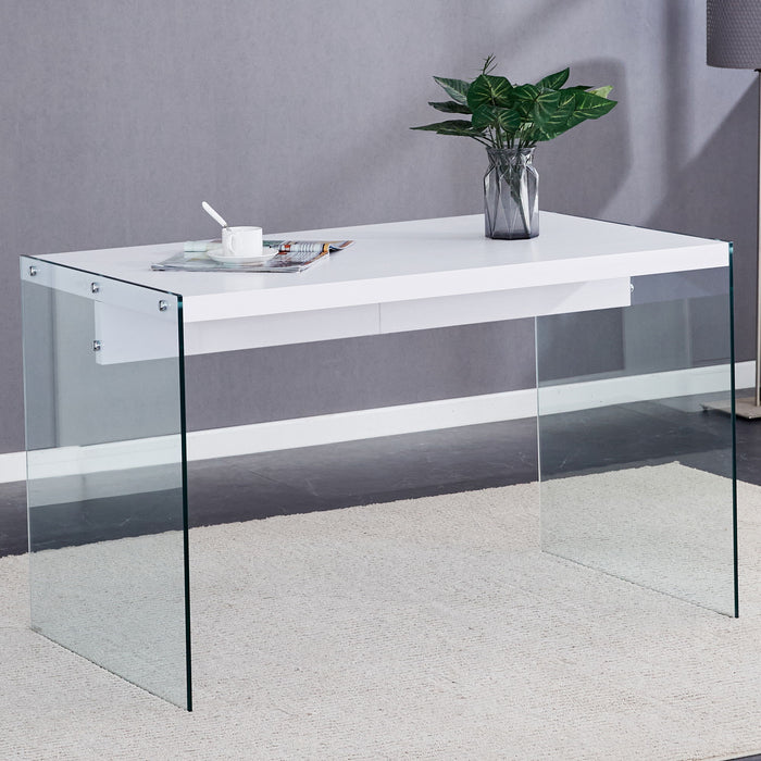 Elegant And Clear Tempered Glass Coffee Table With Storage - White