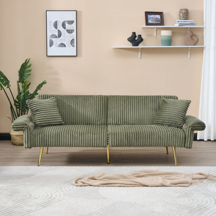 Luxury Corduroy Foldable Double Sofa Bed With Folding Armrests
