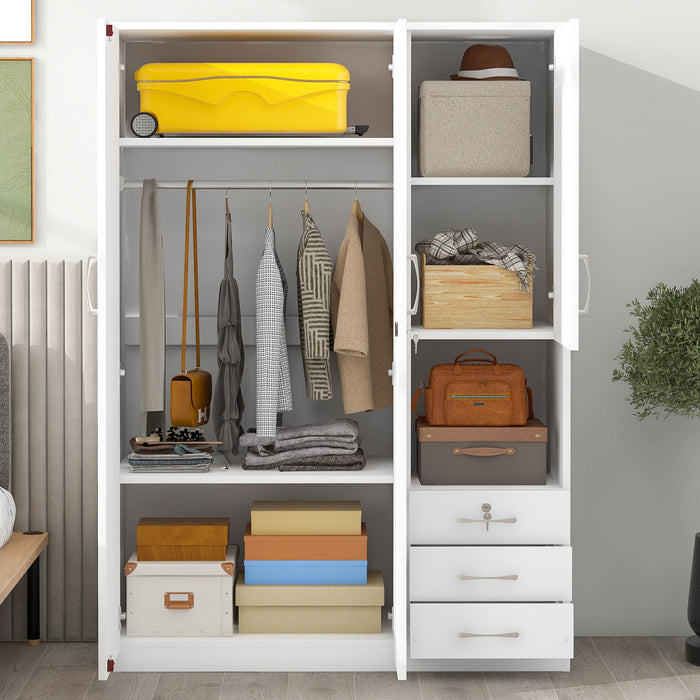2 Doors Wardrobe Storage For Bedroom With Shelves And 3 Drawers