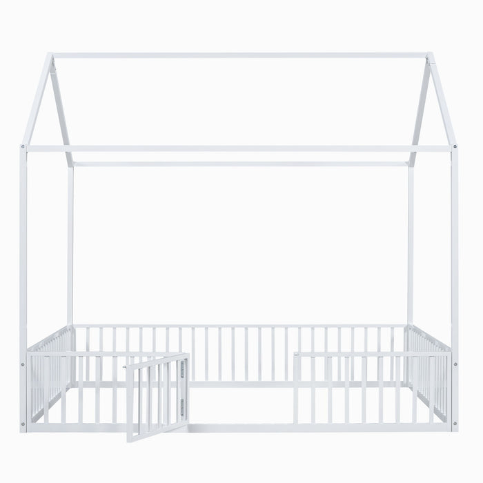Metal House Bed With Fence And Door