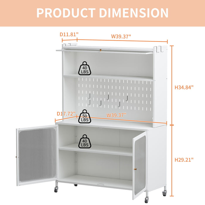 Contemporary Kitchen Pantry Cabinet With Glass Doors, Adjustable Shelves, Steel - Brushed Nickel
