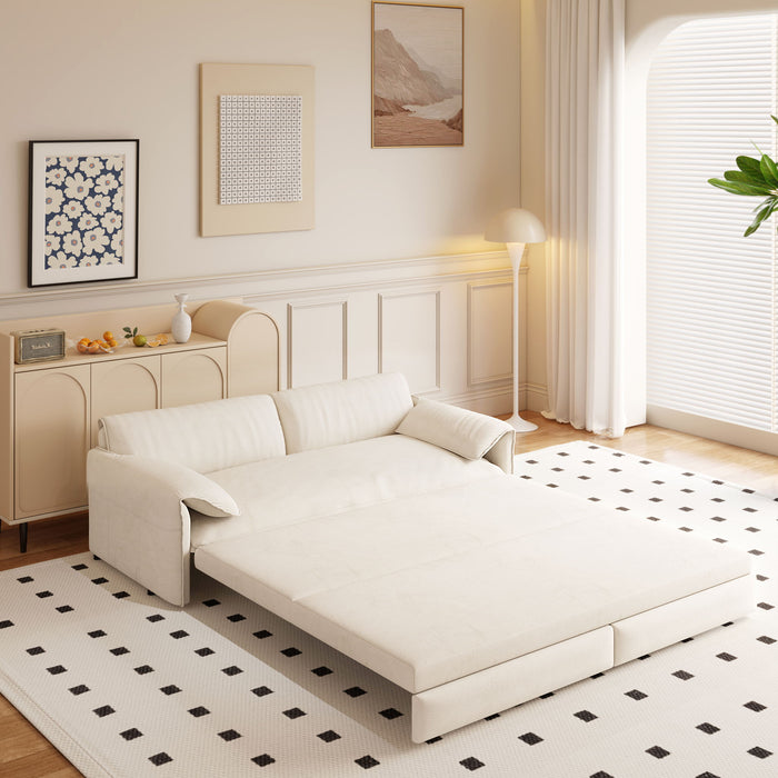 Queen Pull Out Sofa Bed, 3 In 1 Convertible Sleeper Sofa With Side Storage For Living Room - Beige