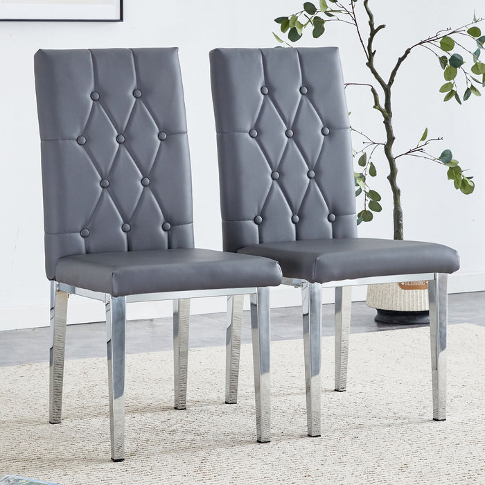 Vintage Style Armless Dining Chairs Set With Grid And Buckle Design