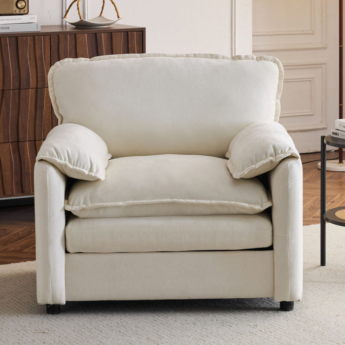 Oversized Reading Armchair With Thick Cushions, High Back Support