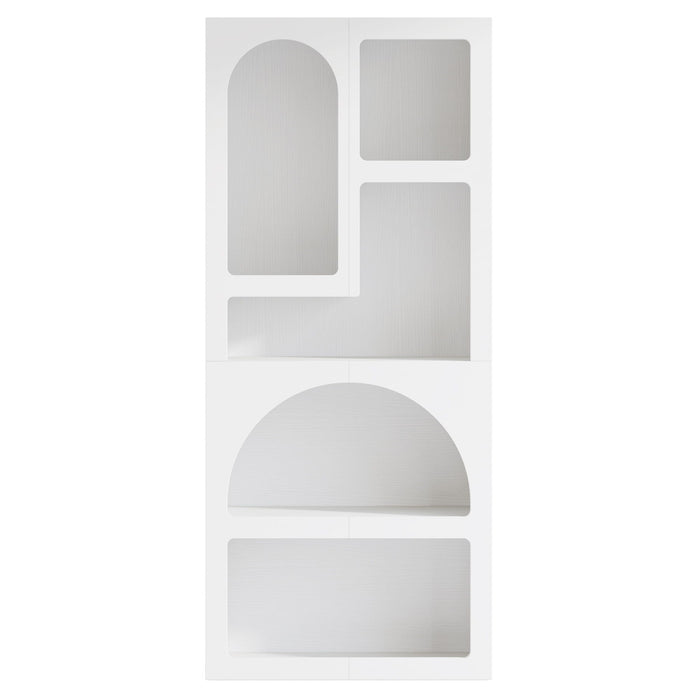 Geometric Arched 5 Shelf Art Display Bookcase For Living Room - White