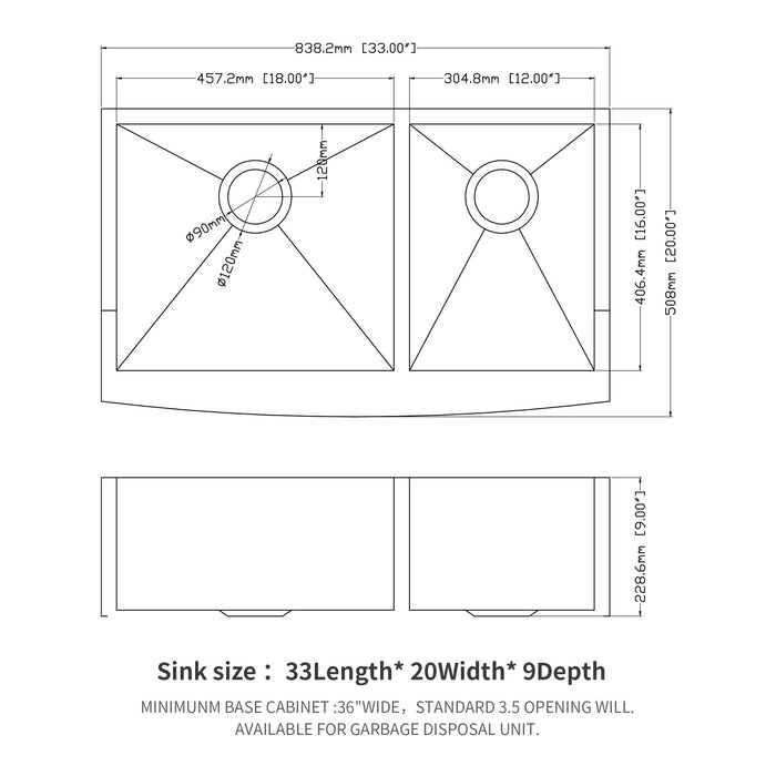 Double Bowl Farmhouse Sink Stainless Steel Undermount Apron Front With 2 9" Deep Basins - Gray