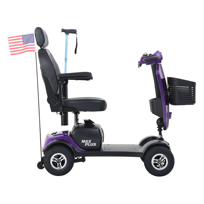 Max Plus - 4 Wheels Outdoor Compact Mobility Scooter With 2 Pieces X 20Ah Lead Acid Battery, 16 Miles, Cup Holders & USB Charger Port
