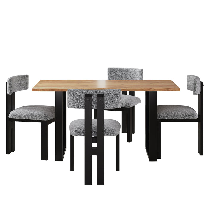 Mid Century 5 Piece Dining Set With Upholstered Metal Leg Chairs And Solid Wood Top Table - Black / White / Natural