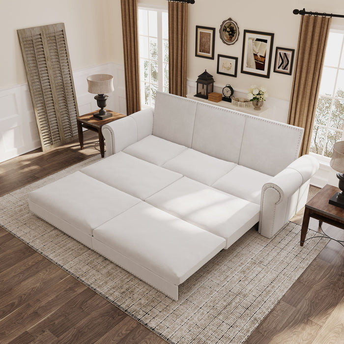 Pull Out Sofa Bed 3 In 1 Velvet Convertible Sleeper Sofa With Nailhead Trim & Rolled Arm, Multi Functional