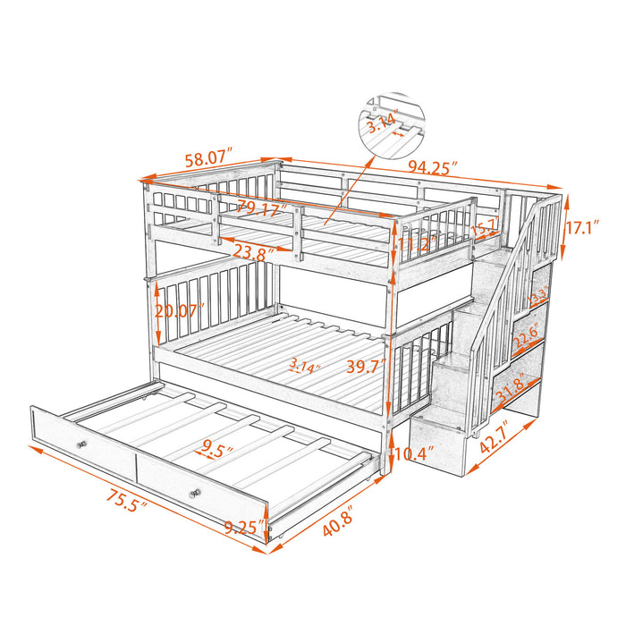 Stairway Bunk Bed With Storage And Guard Rail For Bedroom