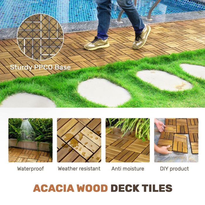 Interlocking Deck Tiles Checker Pattern, Square Acacia Hardwood Outdoor Flooring For Patio, Bancony, Pool Side