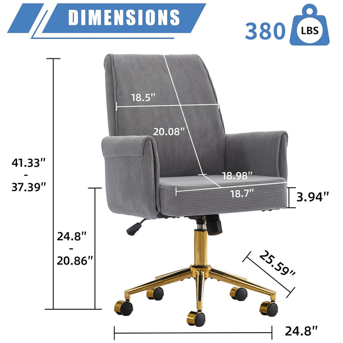 Ergonomic Mid-Back Office Chair With Striped Velvet Fabric