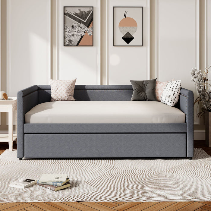 Modern Style Upholstered Daybed With Trundle For Guest Room, Small Bedroom