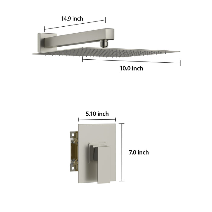 Shower Faucet Set With Rainfall Shower Head And Shower Valve, Stainless Steel And Brass