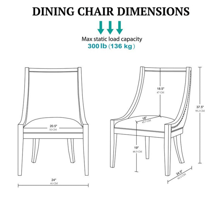 Upholstered Dining Chair With Nailhead Trim - Beige / Natural
