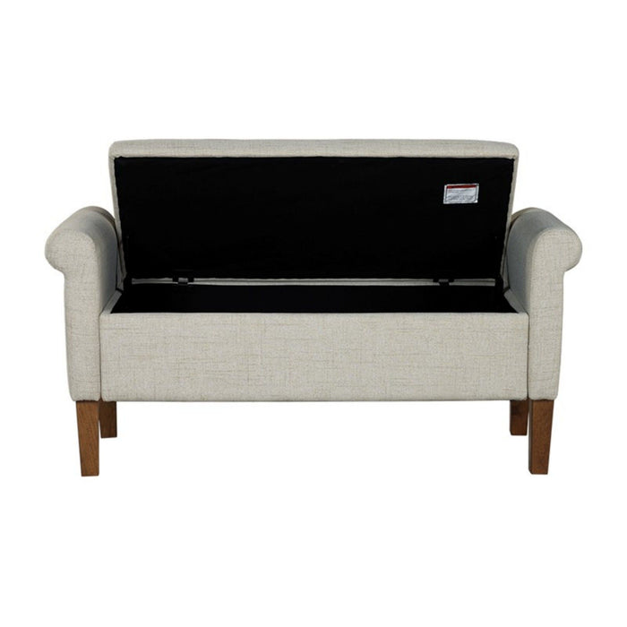 Upholstered Storage Bench With Rolled Armrests